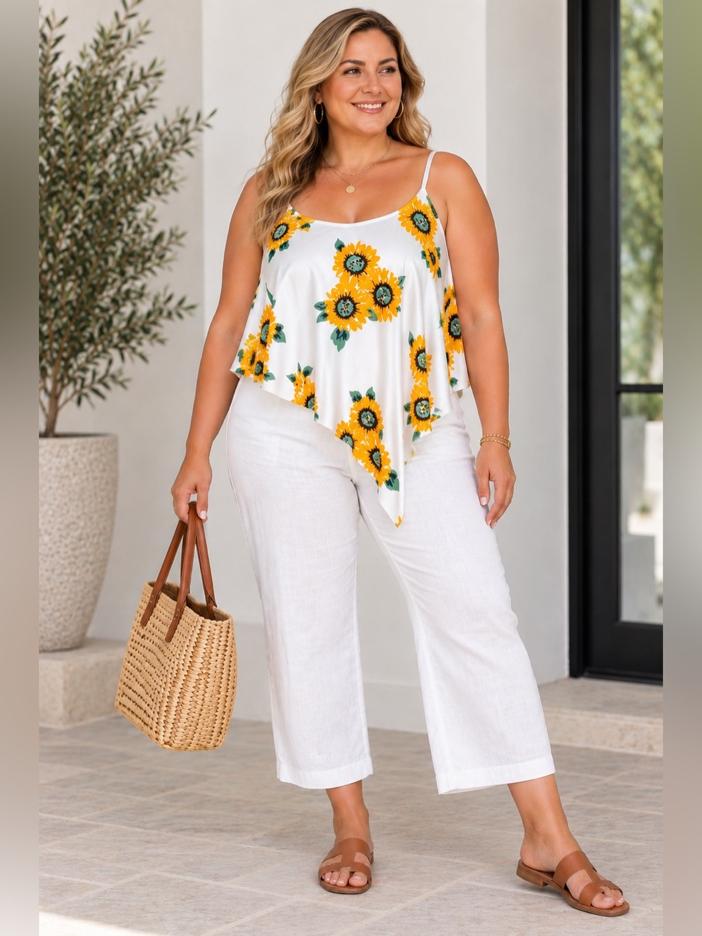 Rosegal Women’s Plus 2XL Sunflowers Tank Asymmetrical Hem New NWT Festival